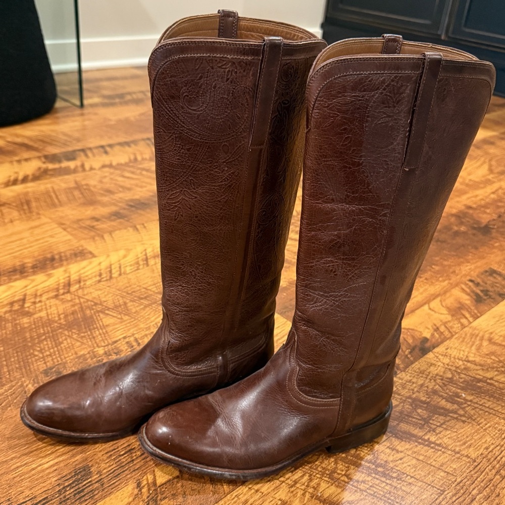 Lucchese Brown Leather Tall Boots- Size 7.5B